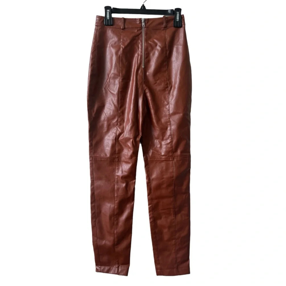 Lovers & And Friends Georgie Pants Chestnut Brown Faux Leather High Rise Women’s